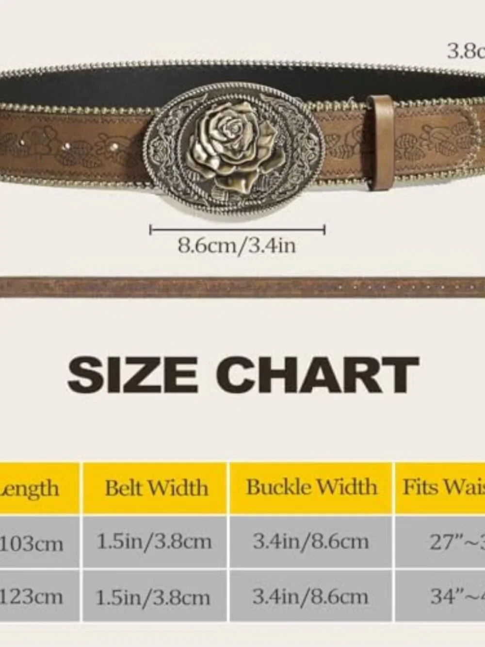 Women Western Belt with Heart Embossed Buckle Vintage Brown Belt for Jeans Pant